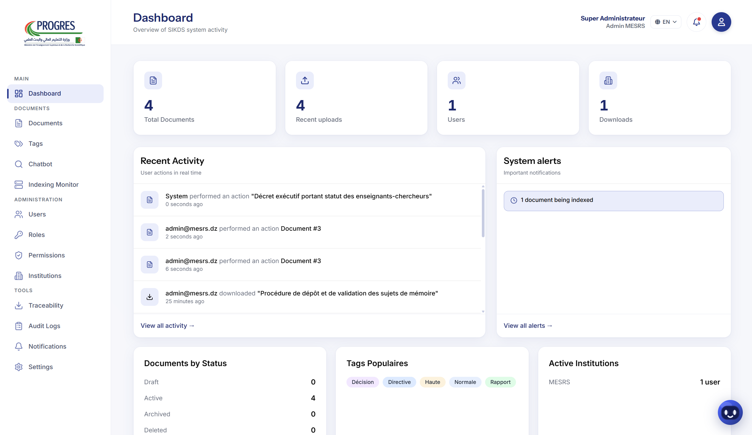 User Dashboard Interface